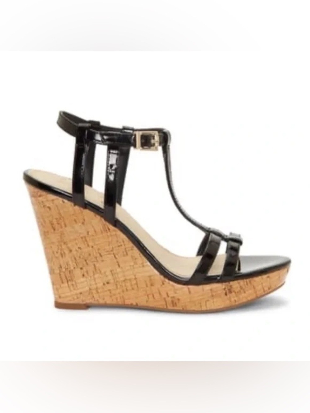 NWT Jessica Simpson Jardina Black Patent Cork Wedge Sandals Size 7M